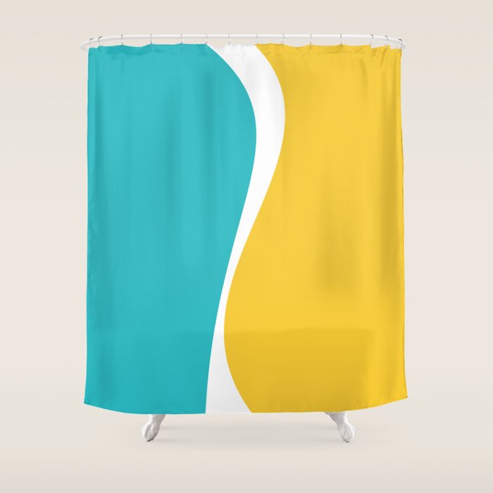 Simple Waves 2 - Turquoise and Yellow Shower Curtain Gallery Image 1