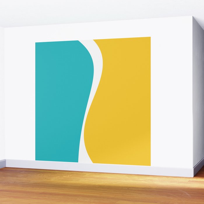 Simple Waves 2 - Turquoise and Yellow Wall Mural Gallery Image 2