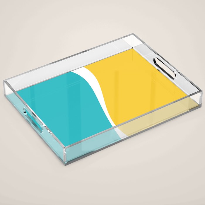 Simple Waves 2 - Turquoise and Yellow Acrylic Tray Gallery Image 1