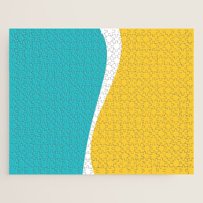 Simple Waves 2 - Turquoise and Yellow Jigsaw Puzzle Gallery Image 1