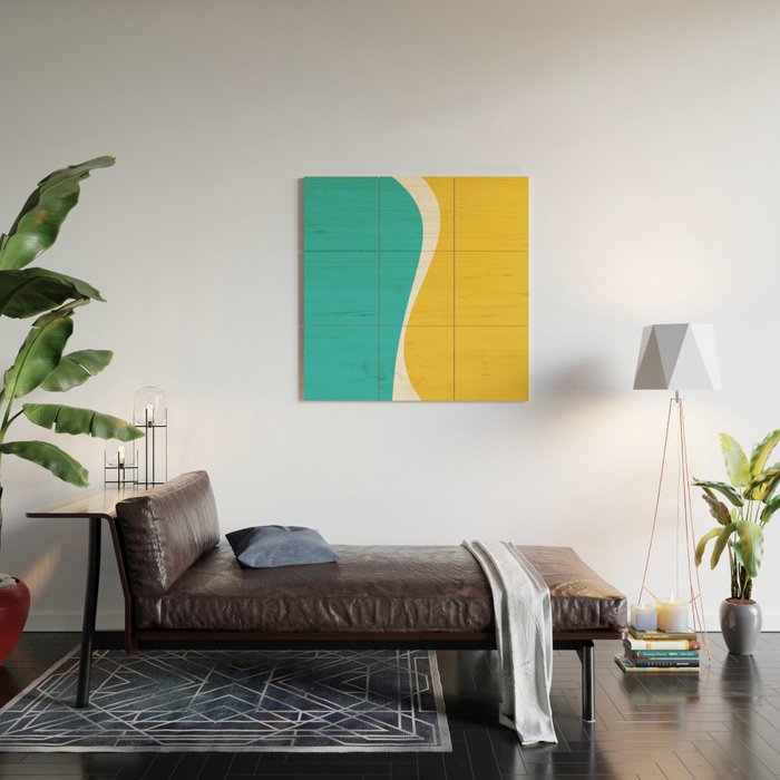 Simple Waves 2 - Turquoise and Yellow Wood Wall Art Gallery Image 2