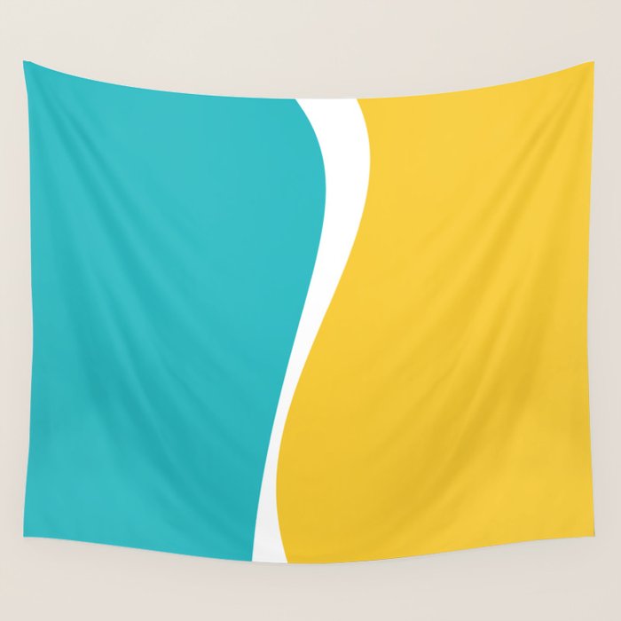 Simple Waves 2 - Turquoise and Yellow Wall Tapestry Gallery Image 4