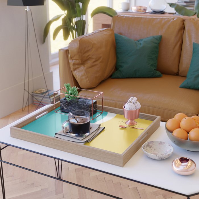 Simple Waves 2 - Turquoise and Yellow Serving Tray Gallery Image 2