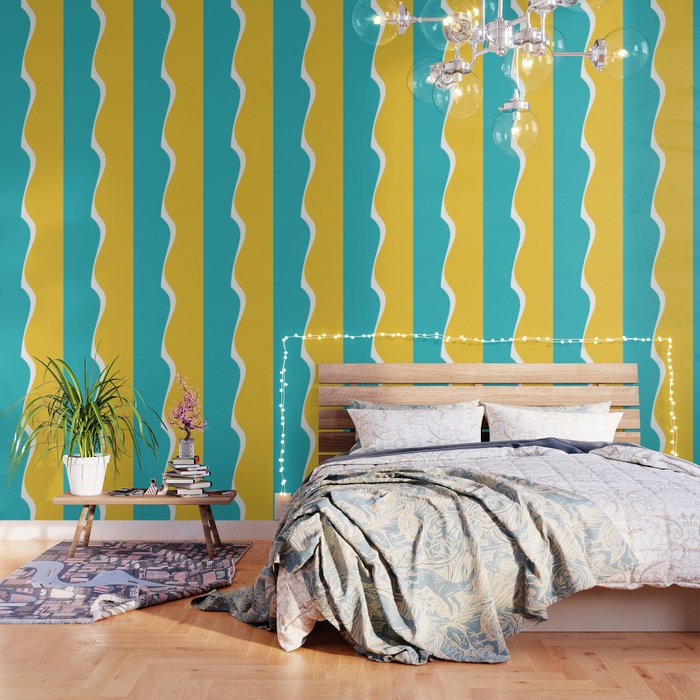 Simple Waves 2 - Turquoise and Yellow Wallpaper Gallery Image 1