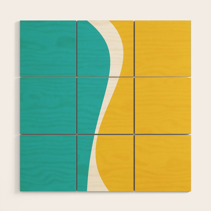 Simple Waves 2 - Turquoise and Yellow Wood Wall Art Gallery Image 1