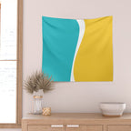 Simple Waves 2 - Turquoise and Yellow Wall Tapestry Gallery Image 2