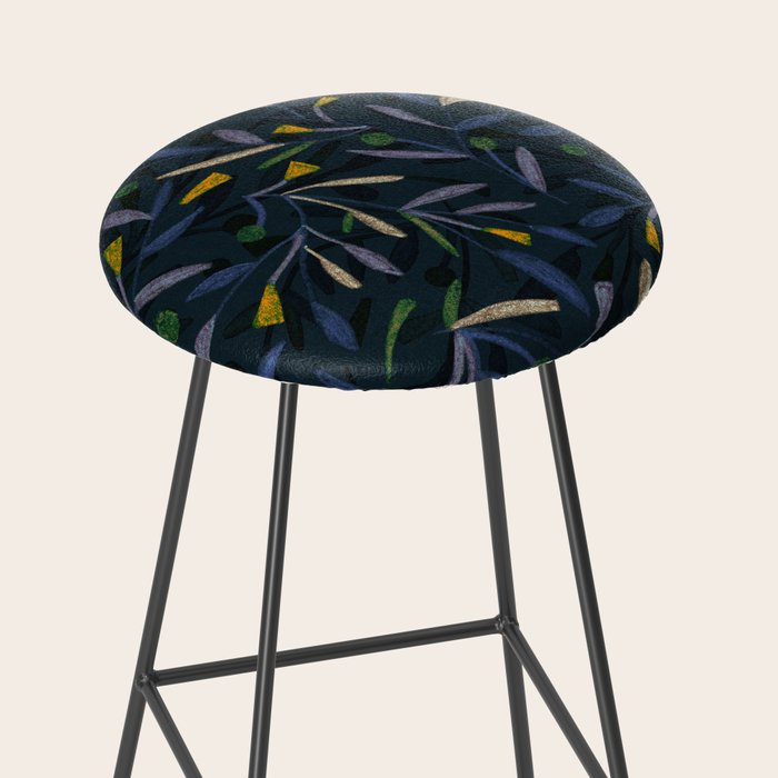 Midnight Floral Pattern 2 - Blue and Yellow Stool Gallery Image 2