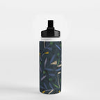 Midnight Floral Pattern 2 - Blue and Yellow Water Bottle Gallery Image 2