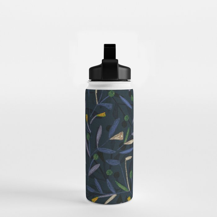 Midnight Floral Pattern 2 - Blue and Yellow Water Bottle Gallery Image 2