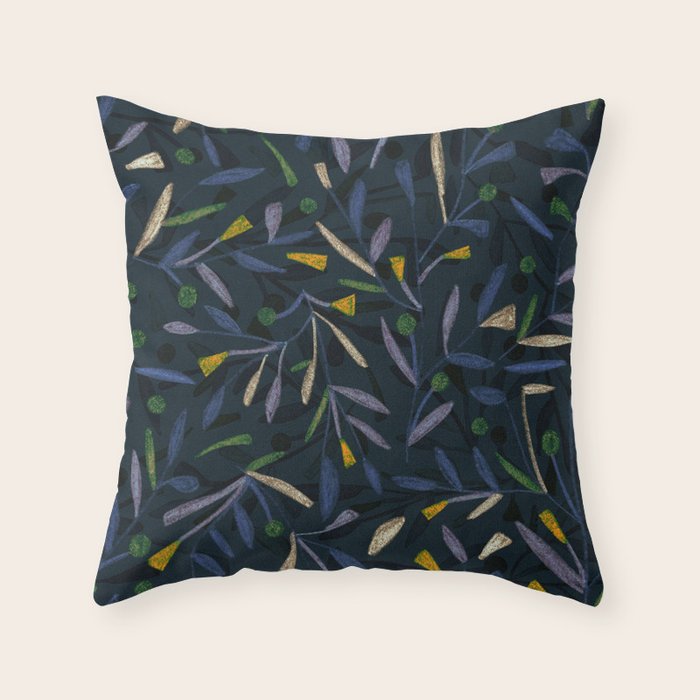 Midnight Floral Pattern 2 - Blue and Yellow Throw Pillow Gallery Image 6
