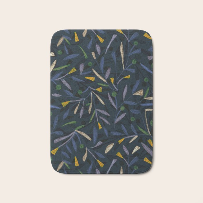Midnight Floral Pattern 2 - Blue and Yellow Bath Mat Gallery Image 1