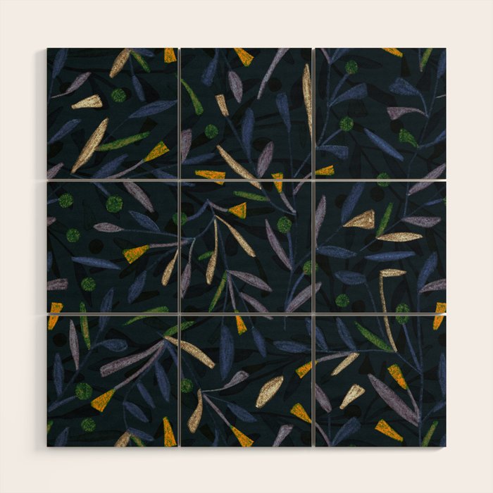 Midnight Floral Pattern 2 - Blue and Yellow Wood Wall Art Gallery Image 1