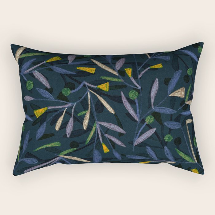 Midnight Floral Pattern 2 - Blue and Yellow Rectangular Pillow Gallery Image 2