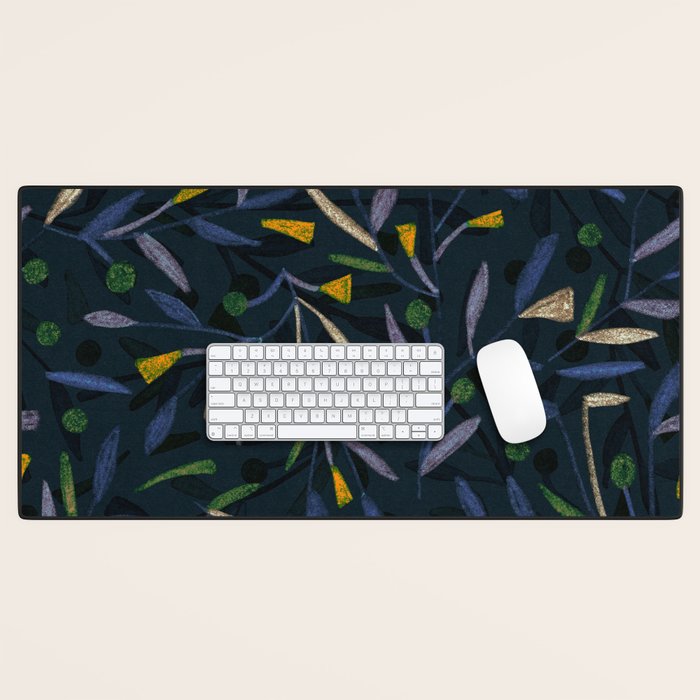 Midnight Floral Pattern 2 - Blue and Yellow Desk Mat Gallery Image 1