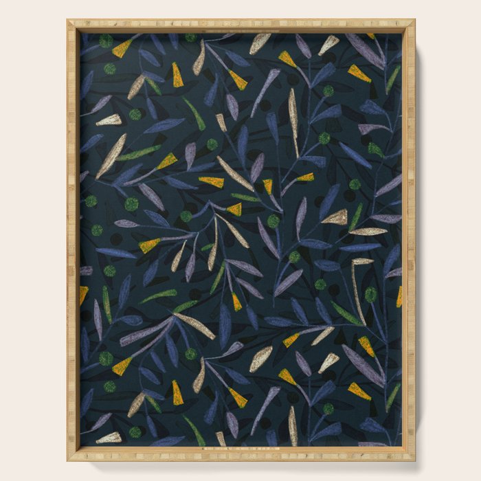 Midnight Floral Pattern 2 - Blue and Yellow Serving Tray Gallery Image 1