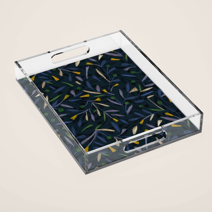Midnight Floral Pattern 2 - Blue and Yellow Acrylic Tray Gallery Image 1