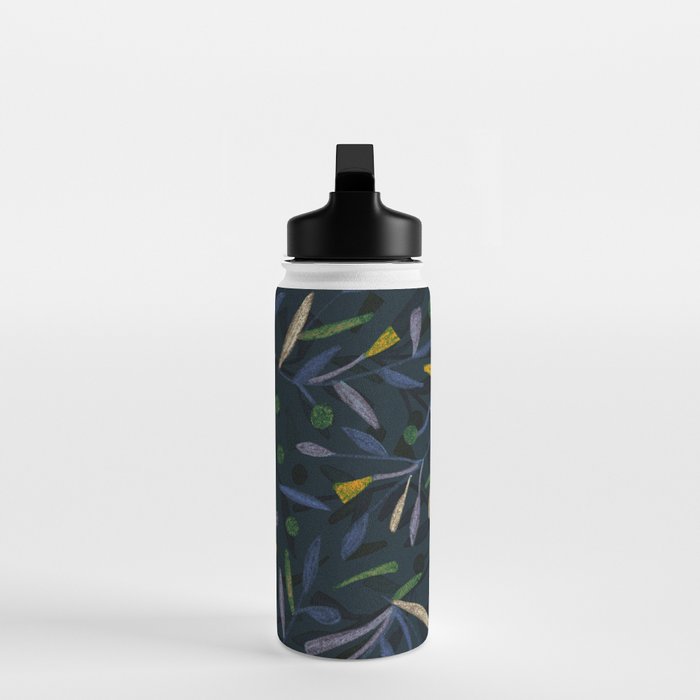 Midnight Floral Pattern 2 - Blue and Yellow Water Bottle Gallery Image 3