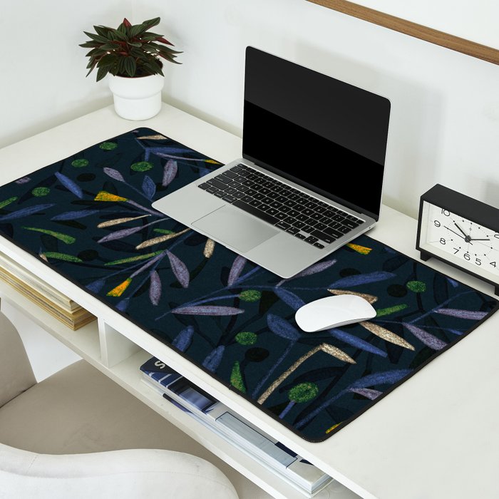 Midnight Floral Pattern 2 - Blue and Yellow Desk Mat Gallery Image 2