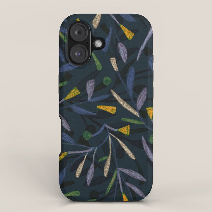 Midnight Floral Pattern 2 - Blue and Yellow iPhone Case Gallery Image 1