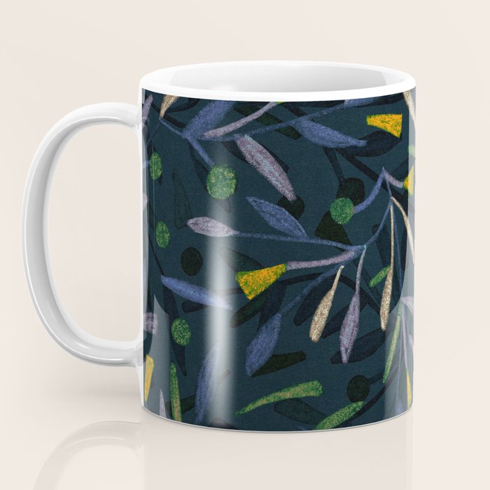 Midnight Floral Pattern 2 - Blue and Yellow Coffee Mug Gallery Image 3