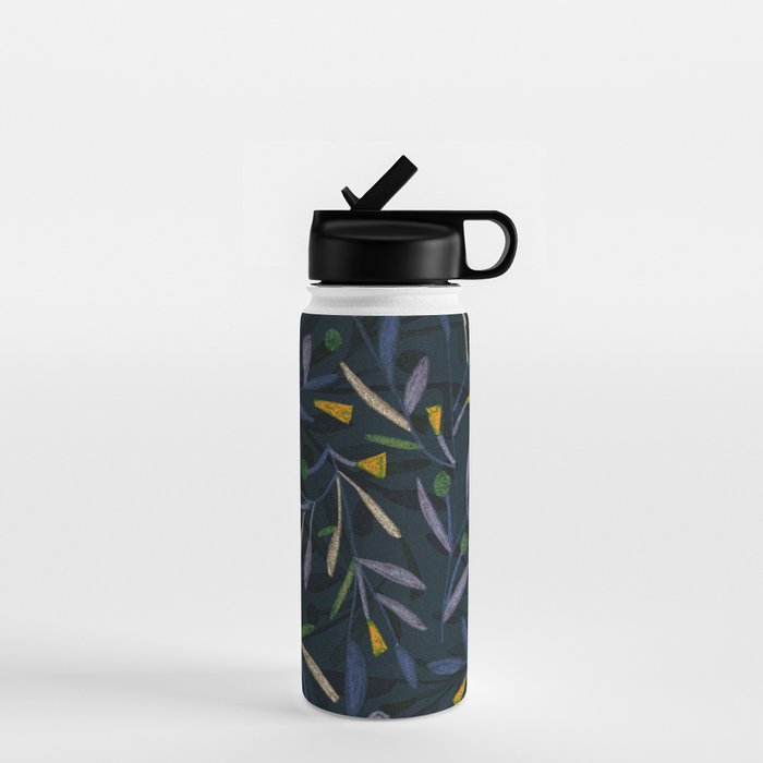 Midnight Floral Pattern 2 - Blue and Yellow Water Bottle Gallery Image 1