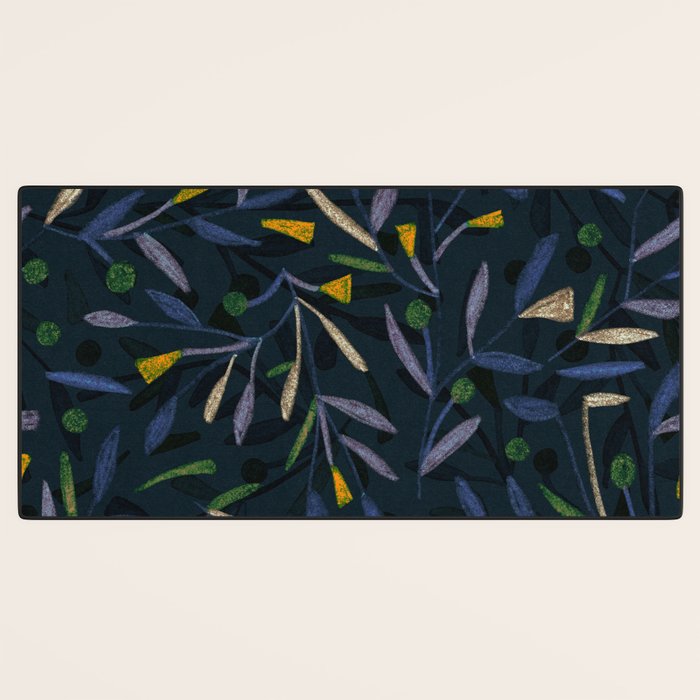 Midnight Floral Pattern 2 - Blue and Yellow Desk Mat Gallery Image 3