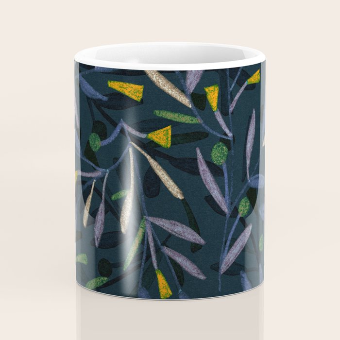 Midnight Floral Pattern 2 - Blue and Yellow Coffee Mug Gallery Image 4