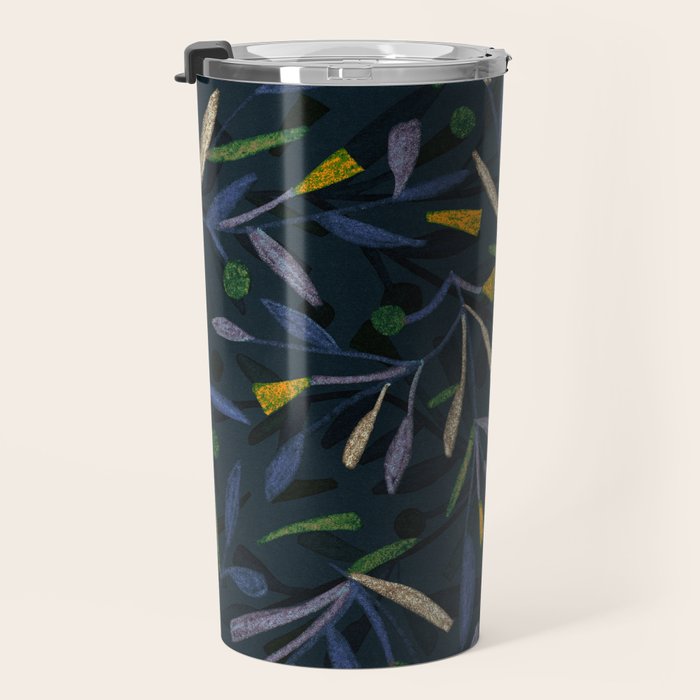 Midnight Floral Pattern 2 - Blue and Yellow Travel Mug Gallery Image 3