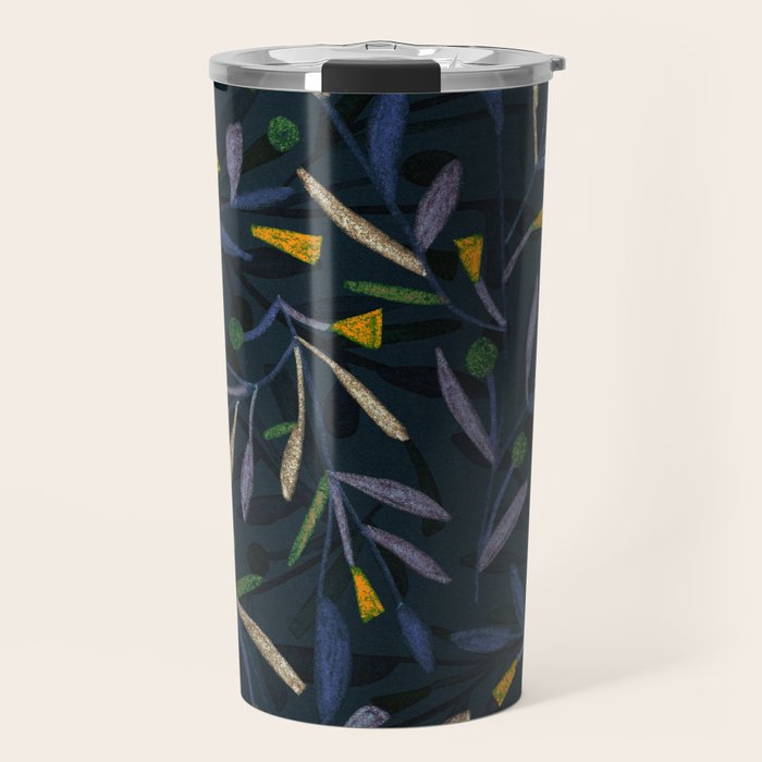 Midnight Floral Pattern 2 - Blue and Yellow Travel Mug Gallery Image 1