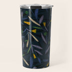 Midnight Floral Pattern 2 - Blue and Yellow Travel Mug Gallery Image 1
