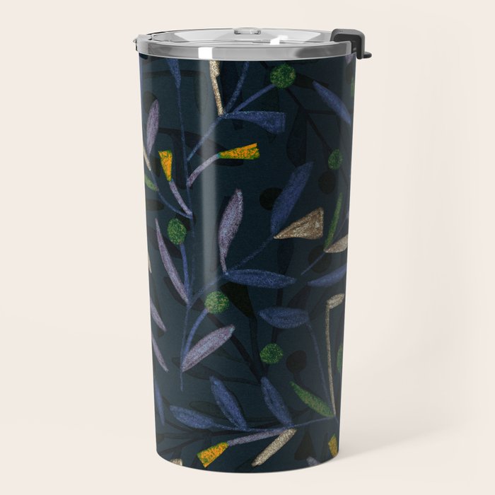 Midnight Floral Pattern 2 - Blue and Yellow Travel Mug Gallery Image 2