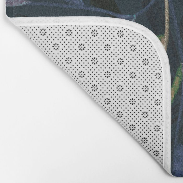 Midnight Floral Pattern 2 - Blue and Yellow Bath Mat Gallery Image 2