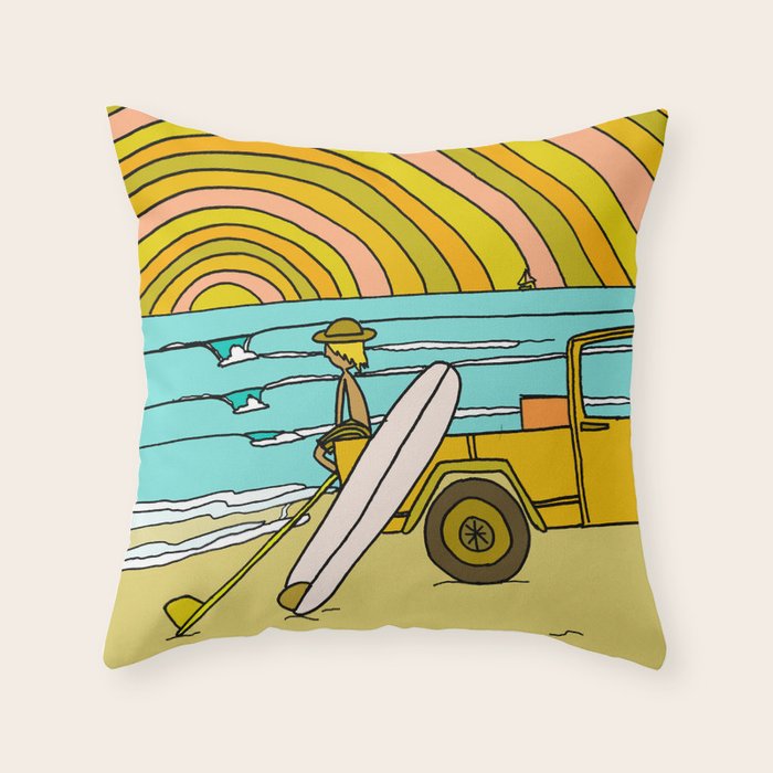 classic summer surf vibes forever Throw Pillow Gallery Image 6