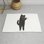 Black cat with flute Rug Gallery Image 1