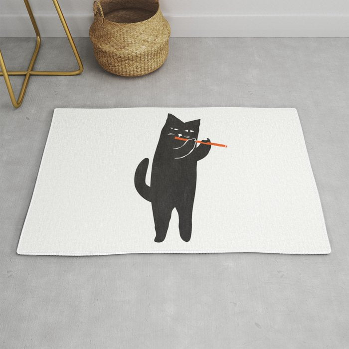 Black cat with flute Rug Gallery Image 1