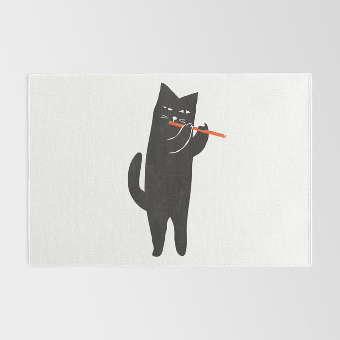 Black cat with flute Rug Gallery Image 2