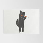 Black cat with flute Rug Gallery Image 2