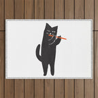 Black cat with flute Outdoor Rug Gallery Image 1