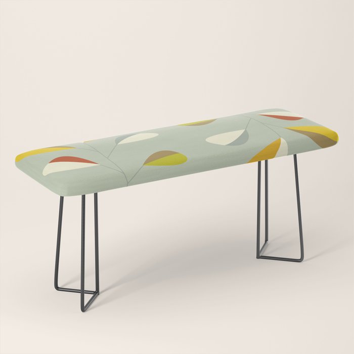 Mid Century Modern Single Leaf Pattern 1. Vintage green Bench Gallery Image 1