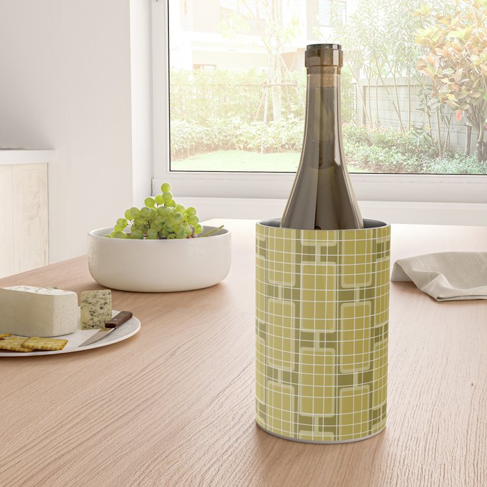 Mid Century Modern Woven Link Pattern in Olive Chartreuse Wine Chiller Gallery Image 4