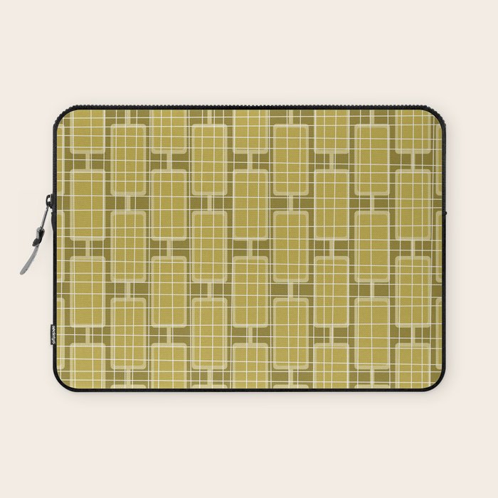Mid Century Modern Woven Link Pattern in Olive Chartreuse Laptop Sleeve Gallery Image 1
