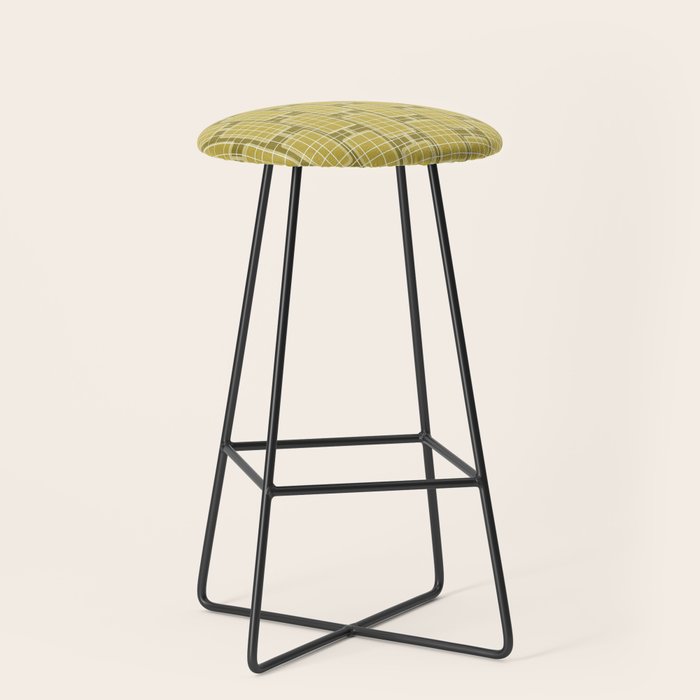 Mid Century Modern Woven Link Pattern in Olive Chartreuse Stool Gallery Image 1