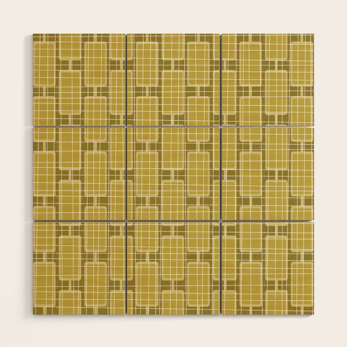 Mid Century Modern Woven Link Pattern in Olive Chartreuse Wood Wall Art Gallery Image 1