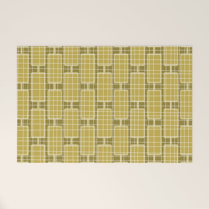 Mid Century Modern Woven Link Pattern in Olive Chartreuse Welcome Mat Gallery Image 1