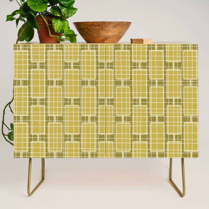 Mid Century Modern Woven Link Pattern in Olive Chartreuse Credenza Gallery Image 1