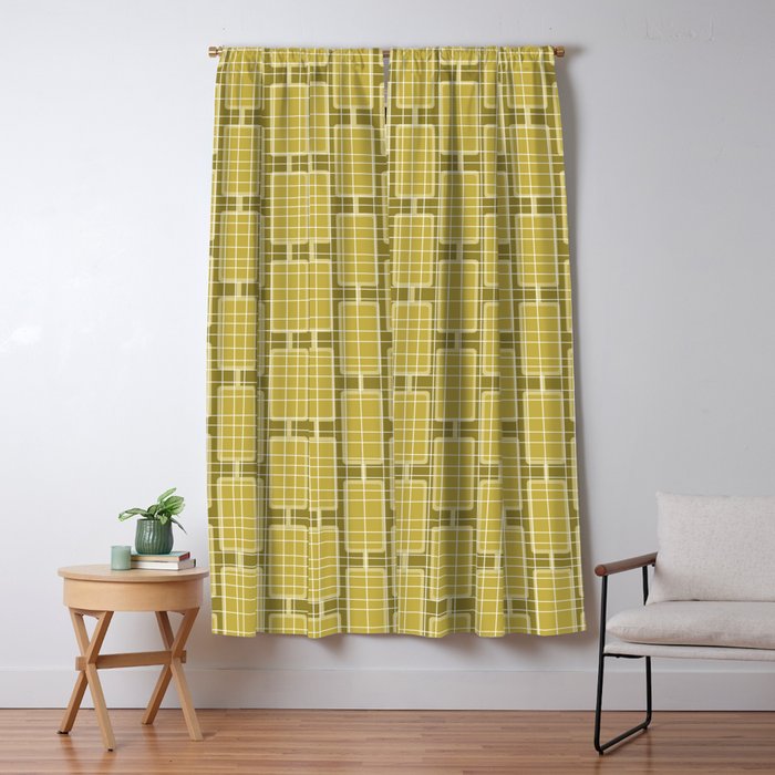 Mid Century Modern Woven Link Pattern in Olive Chartreuse Window Curtain Gallery Image 5