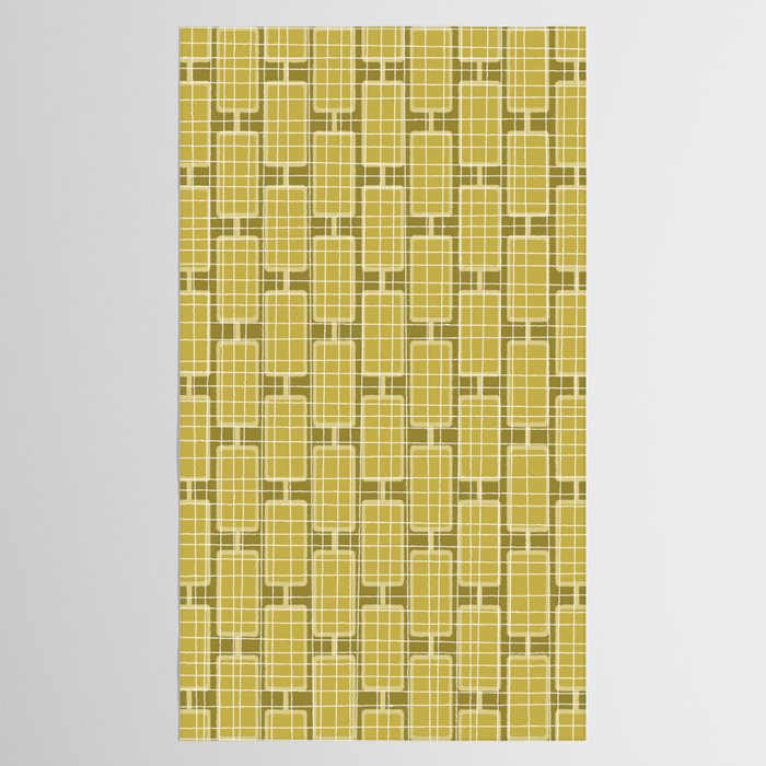 Mid Century Modern Woven Link Pattern in Olive Chartreuse Tablecloth Gallery Image 2