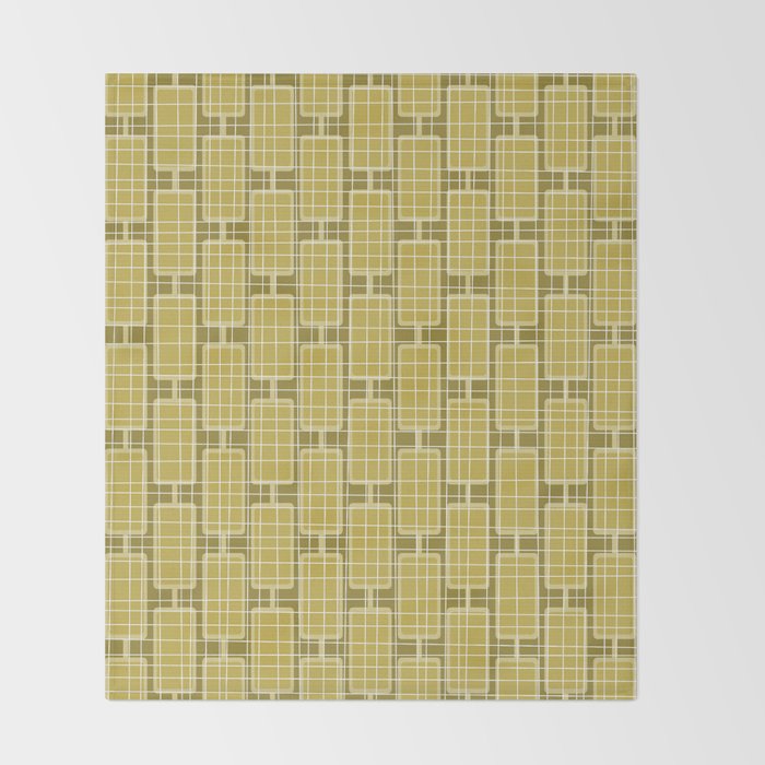 Mid Century Modern Woven Link Pattern in Olive Chartreuse Throw Blanket Gallery Image 2