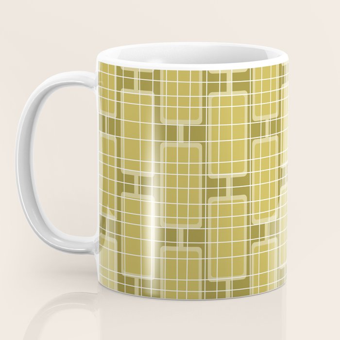 Mid Century Modern Woven Link Pattern in Olive Chartreuse Coffee Mug Gallery Image 3
