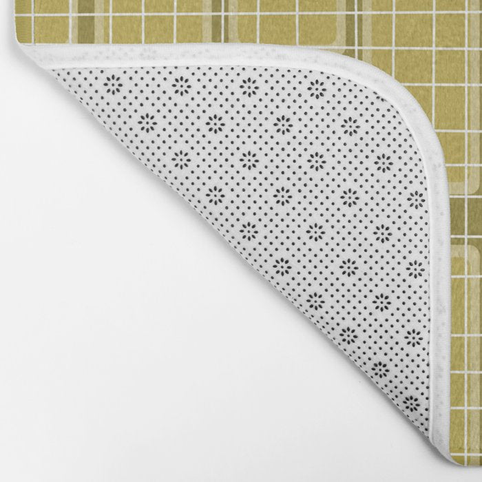 Mid Century Modern Woven Link Pattern in Olive Chartreuse Bath Mat Gallery Image 2